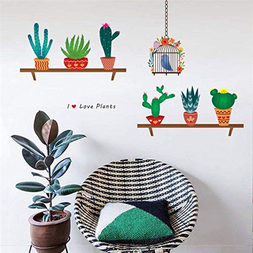 ZJN-JN engomadas de la pared Jardín de cactus en maceta las plantas de aloe decoración del hogar pegatinas de pared que viven pared de la sala bonsai flor de mariposa etiquetas de DIY carteles arte mu