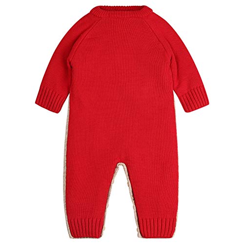 ZOEREA Bebé Niñas Niños Mameluco Navidad Mono Algodón Conjunto de Ropa con Gorra Manga Larga de Ciervo Hecho Punto Cálido Suéter Onesie Rojo(con Gorra) Etiqueta 80