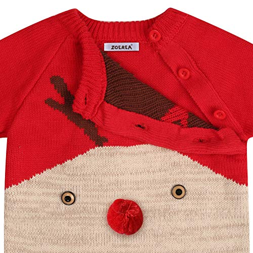 ZOEREA Bebé Niñas Niños Mameluco Navidad Mono Algodón Conjunto de Ropa con Gorra Manga Larga de Ciervo Hecho Punto Cálido Suéter Onesie Rojo(con Gorra) Etiqueta 80