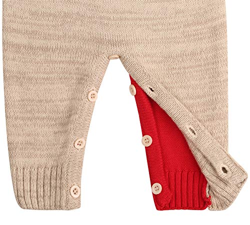 ZOEREA Bebé Niñas Niños Mameluco Navidad Mono Algodón Conjunto de Ropa con Gorra Manga Larga de Ciervo Hecho Punto Cálido Suéter Onesie Rojo(con Gorra) Etiqueta 80