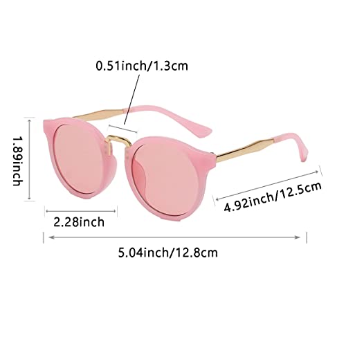 2 Pares Gafas de Sol Niños, Gafas de Niños de Sol con Almohadilla de Metal para Nariz, Gafas Sol Niño Azul, Rosa, Gafas Protección UV400 Redondas, Lentes de Sol para Bebe, Viajes Esquí Compras Playa