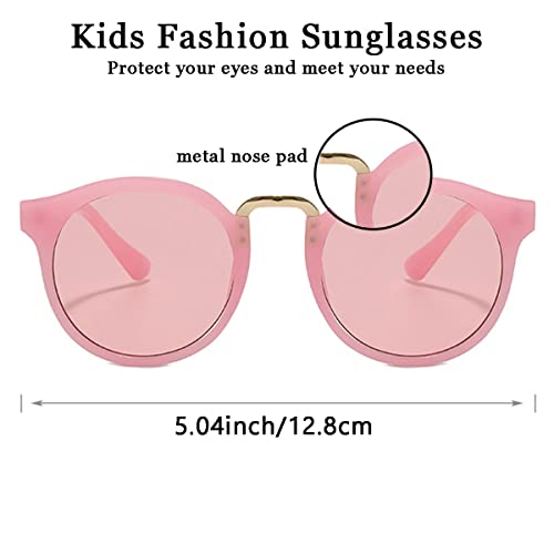 2 Pares Gafas de Sol Niños, Gafas de Niños de Sol con Almohadilla de Metal para Nariz, Gafas Sol Niño Azul, Rosa, Gafas Protección UV400 Redondas, Lentes de Sol para Bebe, Viajes Esquí Compras Playa