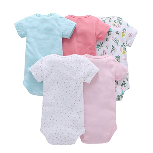 5 Piezas Bebé Body Mono de Manga Corta Mameluco Algodón Recién Nacido Pijama Bebés Juegos de Regalo, 9-12 Meses