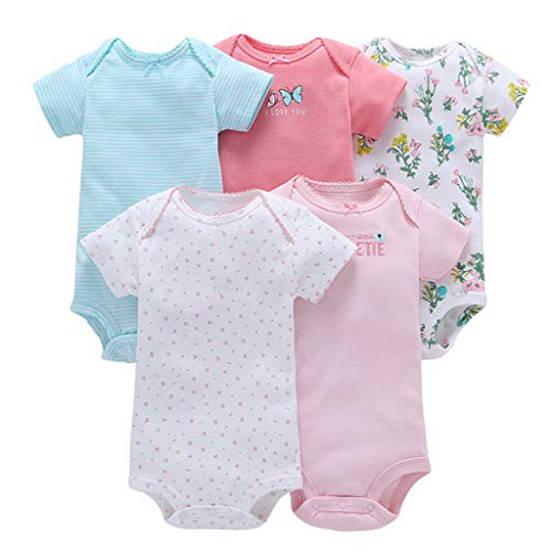 5 Piezas Bebé Body Mono de Manga Corta Mameluco Algodón Recién Nacido Pijama Bebés Juegos de Regalo, 9-12 Meses