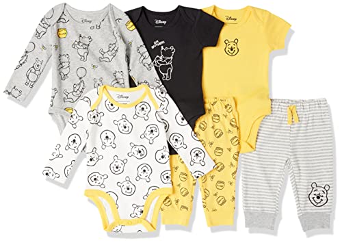 Amazon Essentials Baby Disney Star Wars Marvel Outfit Sets Canastilla, Juego de 6 Piezas de Winnie The Pooh, 12 Meses