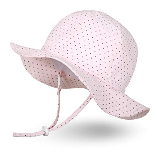 Ami&Li tots Sombrero de Sol para Bebés, Niñas Niños Infantil Pequeñito Unisexo Ajustable ala Ancha Sombrero Protección Solar UPF 50 Unisexo - M: Lunares Rosa Espeso