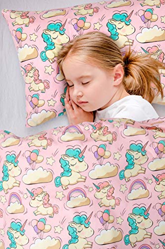 Amilian Ropa de cama infantil de 2 piezas, 100% algodón, ropa de cama para bebé, funda nórdica de 100 x 135 cm, funda de almohada de 40 x 60 cm, con cierre de hotel, unicornio