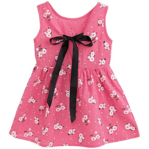 amropi Bebé Niñas Margarita Vestido Algodón Manga con Volantes Casual Verano de Vestido Rojo Rosa,18-24 Meses