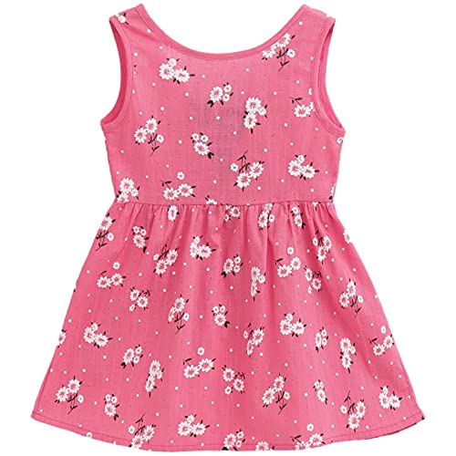 amropi Bebé Niñas Margarita Vestido Algodón Manga con Volantes Casual Verano de Vestido Rojo Rosa,18-24 Meses