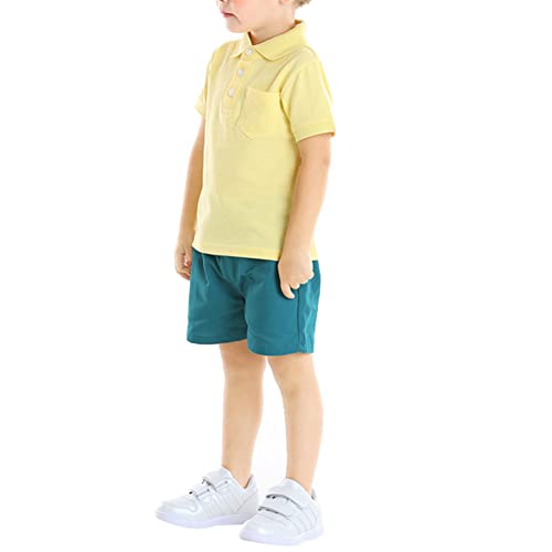 amropi Bebé Niños Verano Conjuntos de Ropa Manga Corta Camisas con Elástico Pantalones Cortos (Amarillo Azul,18-24 Meses)