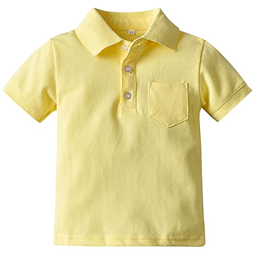 amropi Bebé Niños Verano Conjuntos de Ropa Manga Corta Camisas con Elástico Pantalones Cortos (Amarillo Azul,18-24 Meses)