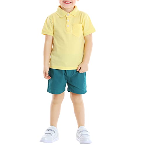 amropi Bebé Niños Verano Conjuntos de Ropa Manga Corta Camisas con Elástico Pantalones Cortos (Amarillo Azul,18-24 Meses)