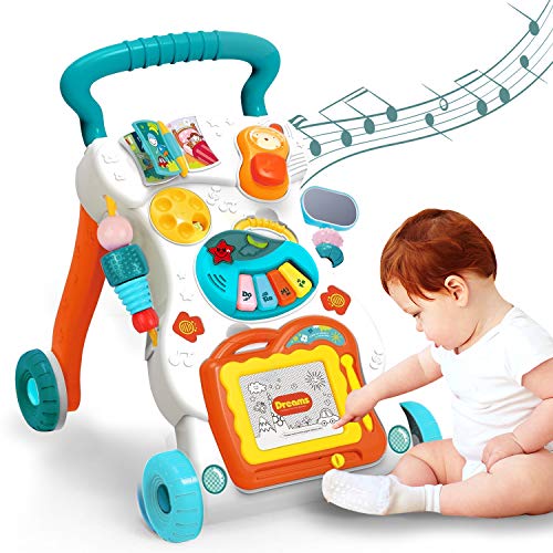 Andador 2 en 1 para bebés de 6 a 36 meses, andador para niños pequeños, centro de actividades educativas, tablero de juegos desmontable, regalo para niños y niñas