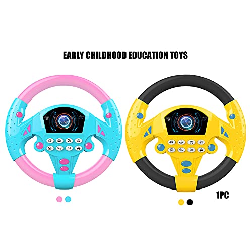 Anwangda Juguetes de volante para niños, juguete de asiento de coche de volante de simulación con luces y música, juguetes de educación temprana para bebés y bebés (color rosa azul)