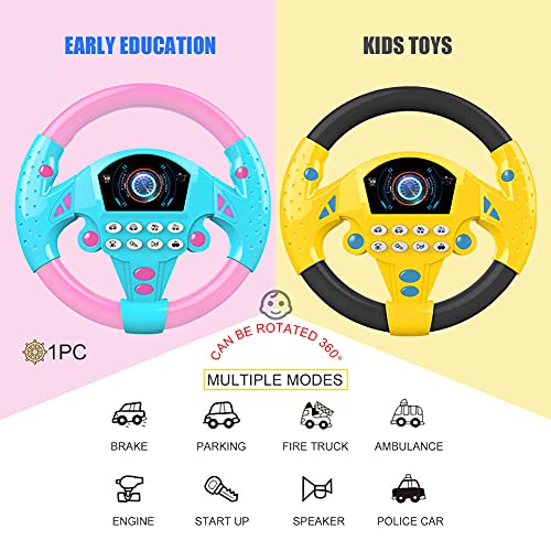 Anwangda Juguetes de volante para niños, juguete de asiento de coche de volante de simulación con luces y música, juguetes de educación temprana para bebés y bebés (color rosa azul)