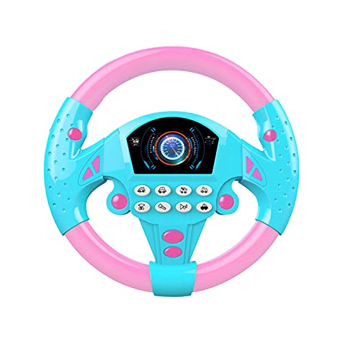 Anwangda Juguetes de volante para niños, juguete de asiento de coche de volante de simulación con luces y música, juguetes de educación temprana para bebés y bebés (color rosa azul)