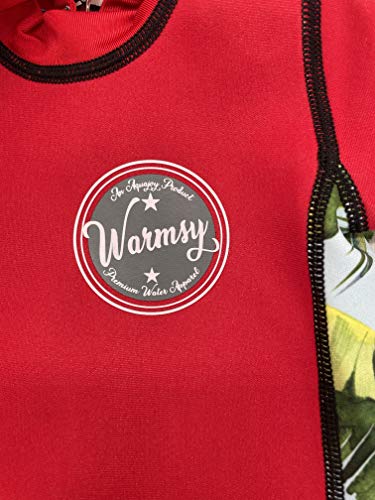 Aquajoy Warmsy – Bañador Térmico Infantil Entero para Bebé, Niñas, Niños | Diseño con Manga Larga, y 2 Estampados Reversibles (Loro Rojo 3-6 Meses)