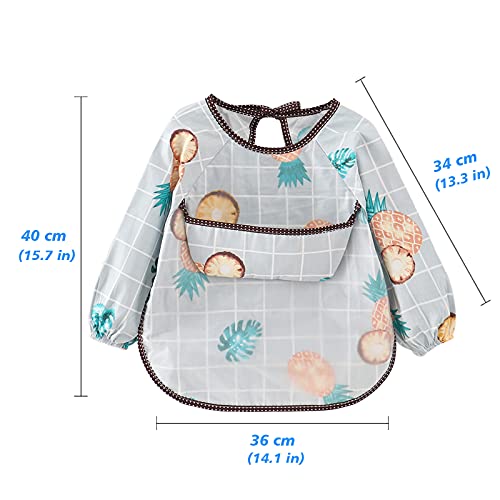 atopo 2 Paquetes Babero con Mangas Largas Impermeable Baberos de Alimentación para Bebés Algodón Delantal Lavable del Bebé por 3-36 Meses Niños Comiendo Pintura y Jugando