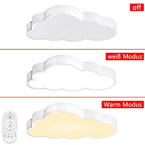 Aufun - Lámpara de techo LED de 48 W, diseño de nubes creativas con mando a distancia, ultrafina, 5,3 cm, para dormitorio, cocina, oficina, habitación de los niños, regulable