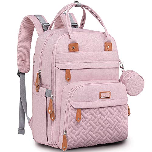 BabbleRoo Mochilas de Pañales para Bebé, Gran Capacidad Mochila de Cambio Bolsa para Pañales con Cambiador y Porta Chupones para Mamá y Papá (Rosado)