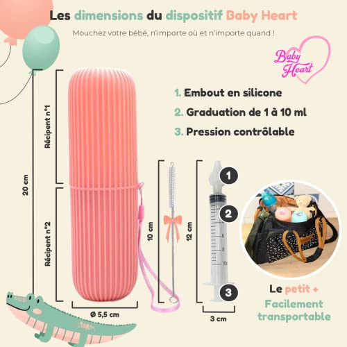 BABY HEART 4x Cuentagotas nasales para bebés con punta de silicona de 10 ml + Cepillo de limpieza GRATIS + Caja 3en1 para suero salino y solución salina sin BPA para bebés y niños (rosa)