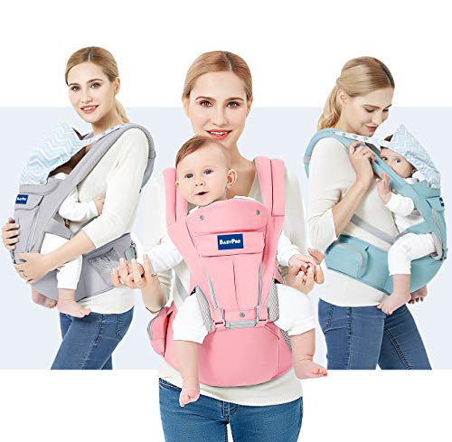 BabyPro - Portabebés con Asiento de Cadera con 9 Posiciones Ergonómicas, para Todas las Estaciones, para Bebés recién nacidos, Paseos y Viajes (Rosado)