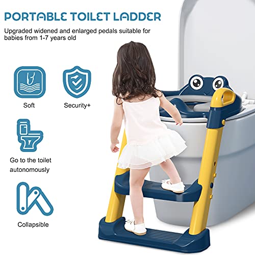 Barakara Asiento Inodoro Niños para Orinal Infantil Formación, Adaptador WC Niños con Escalera y Cojín Suave, Abatible, Antideslizante, para Niños de 1a 7 Años(Rosa)