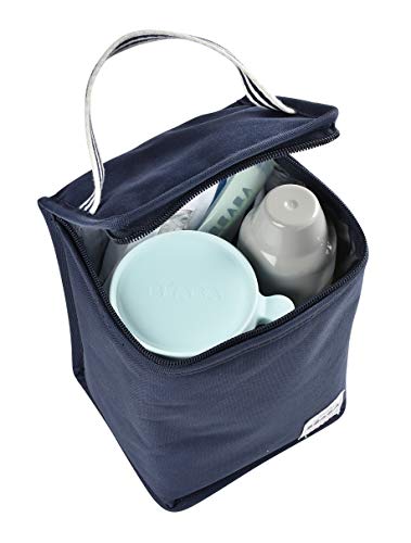 BÉABA Bolsa Isotérmica para Comida de Bebé, Gran Capacidad, Compartimento para Biberones, Funda Therma para comida Infantil, Plegable, Material Suave e Impermeable, Azul Marino