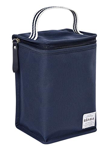 BÉABA Bolsa Isotérmica para Comida de Bebé, Gran Capacidad, Compartimento para Biberones, Funda Therma para comida Infantil, Plegable, Material Suave e Impermeable, Azul Marino