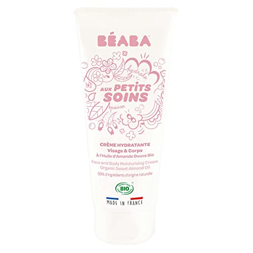 BÉABA, Crema Hidratante Bebés, Cara y Cuerpo, Certificado COSMEBIO, Fabricada en Francia, 99% de Ingredientes de Origen Natural, con Aceite de Almendras Dulces y Manteca de Karité, 100ml