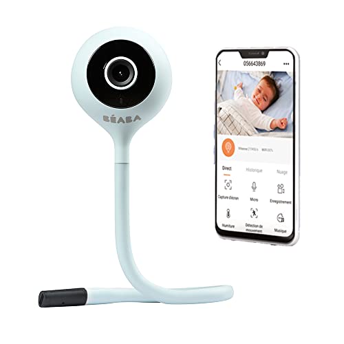 BÉABA Vigilabebés Zen Connect, Inalambrico con Cámara Full HD 1090p, Vídeo, Walkie-Talkie y Gran Alcance, Conexión Móvil y Wifi, Varilla flexible, Gris