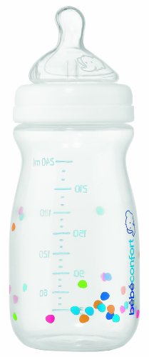 bebe confort, Set de regalo para la alimentación del recién nacido, 1 botella de 140 ml, 240 ml 1 botella, 1 babero, 1 succhietta, blanco (Confettis blanc)