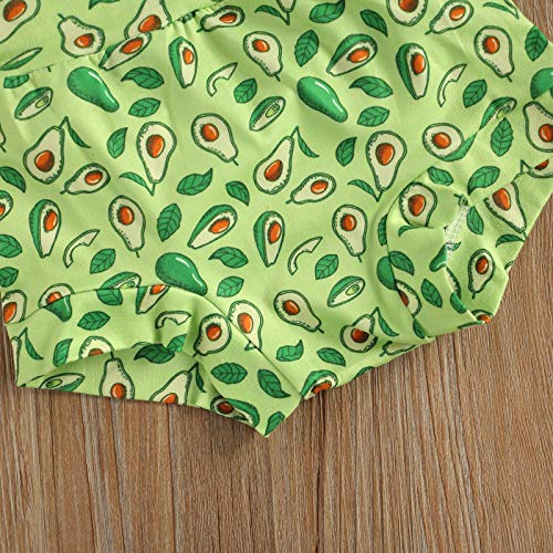 Bebé Niña 3 Piezas Conjunto de Ropa Verano para Recién Nacida Top Mameluco Blanco de Manga Corta con Estampado de Aguacate + Pantalones Cortos Verde + Diadema con Bowknot Casual (Verde, 0-3 Meses)