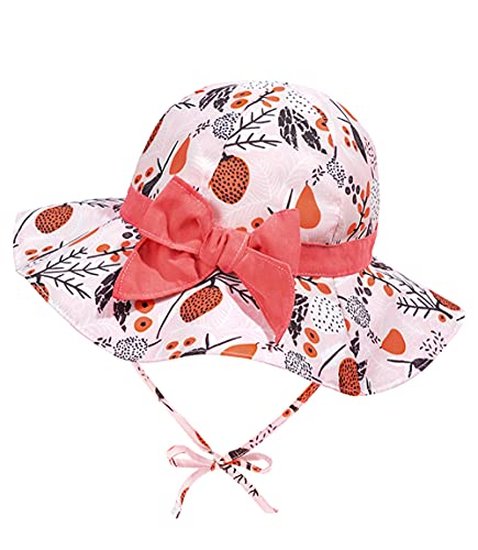 Bebé Niña Niño Sombrero de Sol Verano Algodón Pescador Gorra de Sol ala Ancha Ajustable Sombrero Protección Solar 50+ UPF with Adjustable Strap for Baby