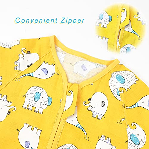 Bebé Saco de Dormir con Pies Verano Pijama Manga Larga Mono Muselina de Algodón Transpirable Mamelucos Niños Niñas Unisex 2-3 años Elefante amarillo