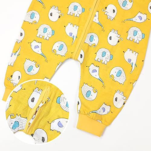 Bebé Saco de Dormir con Pies Verano Pijama Manga Larga Mono Muselina de Algodón Transpirable Mamelucos Niños Niñas Unisex 2-3 años Elefante amarillo