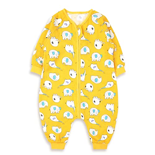 Bebé Saco de Dormir con Pies Verano Pijama Manga Larga Mono Muselina de Algodón Transpirable Mamelucos Niños Niñas Unisex 2-3 años Elefante amarillo