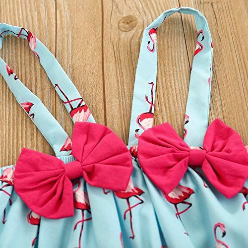 Bebé Traje de Baño 3pcs con Lazo para Recién Nacida Conjunto de Bikini Fruncido con Estampado de Flamencos + Sombrero Elástico con Volantes Bikini Lindo en Verano (Azul Claro, 6-12 Meses)