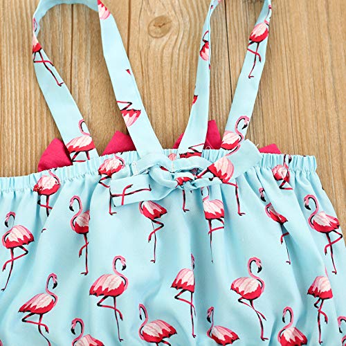 Bebé Traje de Baño 3pcs con Lazo para Recién Nacida Conjunto de Bikini Fruncido con Estampado de Flamencos + Sombrero Elástico con Volantes Bikini Lindo en Verano (Azul Claro, 6-12 Meses)