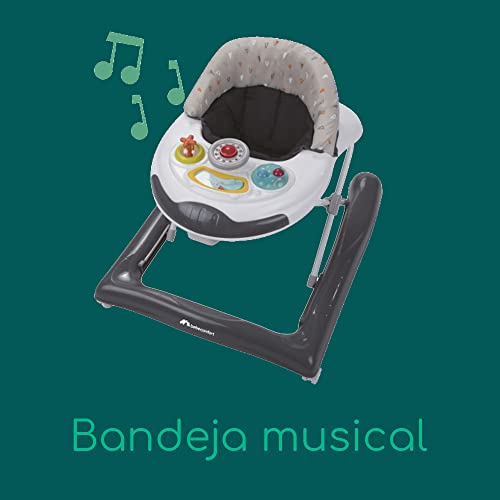 Bebeconfort Bolid Andador bebé primeros pasos, 3 alturas regulables, Centro de actividades con 12 melodías, asiento acolchado, Base Antivuelco, para niños 6 meses – 12 kg, Color Warm Grey