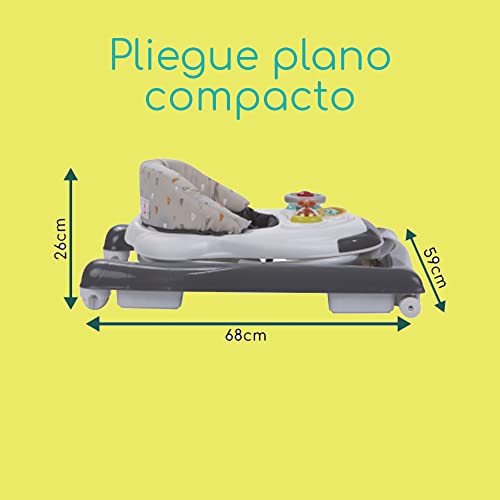 Bebeconfort Bolid Andador bebé primeros pasos, 3 alturas regulables, Centro de actividades con 12 melodías, asiento acolchado, Base Antivuelco, para niños 6 meses – 12 kg, Color Warm Grey