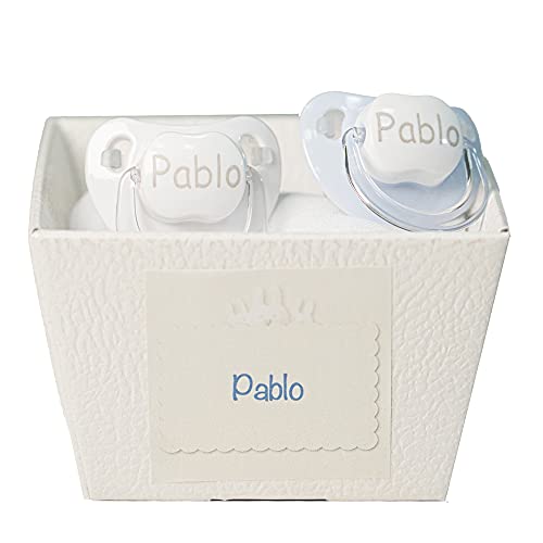 BebeDeParis Chupete Bebé Personalizado con Nombre, Para Bebés de 0-6 Meses, Chupete con Tetina de Silicona, Incluye Caja Personalizada, Libre de BPA