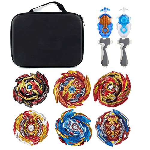 Bey Burst Bay Blade Turbo Set Estereoscópico 4D Spinning Top Toy Set Bayblade Burst Turbo Launcher Set El Paquete Incluye: Spinning Top x6 + Top Burst Launcher x2