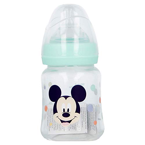 Biberón con Tetina Redonda de Silicona 3 Posiciones - Libre de BPA - 150 ML - Sistema Anti Colicos | Mickey Mouse (Disney Baby)