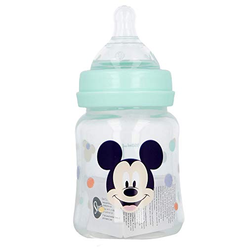 Biberón con Tetina Redonda de Silicona 3 Posiciones - Libre de BPA - 150 ML - Sistema Anti Colicos | Mickey Mouse (Disney Baby)