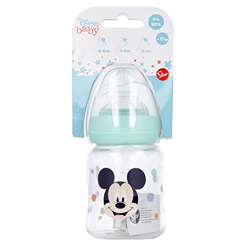 Biberón con Tetina Redonda de Silicona 3 Posiciones - Libre de BPA - 150 ML - Sistema Anti Colicos | Mickey Mouse (Disney Baby)