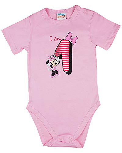 Body de cumpleaños para bebé, primera cumpleaños, camiseta para niña, disfraz de Minnie Mouse, 1 año, talla 80, 86, algodón, Disney, blanco, rosa, manga corta, diseño dulce Modelo 1 86 cm