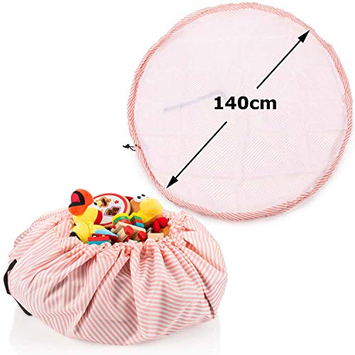 Bolsa de almacenaje de juguetes para niños Ø 140cm bolsa de ordenación de juguetes y manta de juego con grandes motivos (Rosa)