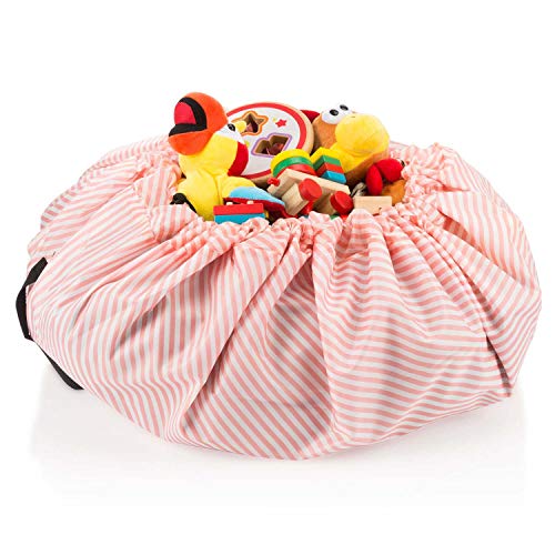 Bolsa de almacenaje de juguetes para niños Ø 140cm bolsa de ordenación de juguetes y manta de juego con grandes motivos (Rosa)