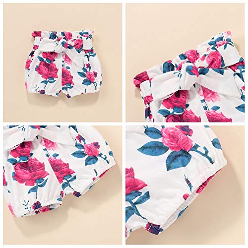 Bonfor 3 Piezas Ropa Bebe Niña 0-3 Meses Conjunto Verano de Floral Mono + Pantalón Corto + Banda de Pelo para Recien Nacido Niño 0-24 Meses Algodon Barata (Vino Tinto, 0-6 Meses)